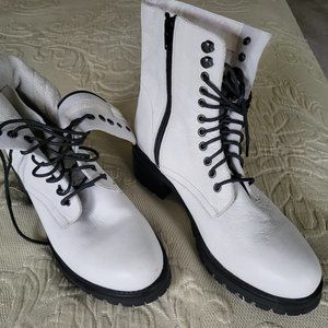 Genuine leather combat white ankle boots size 10